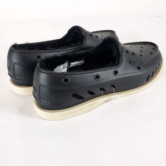 NEW!! Women Sperry SIZE 11 Black Authentic Faux Fur Float Boat Shoe Slip On - Picture 4 of 12